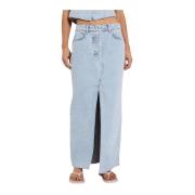 Maxi Denim Skjørt med Frontsplitt