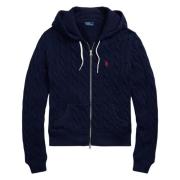 Marineblå Cable Knit Zip Hoodie Cardigan