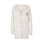 Hvit Oversized Cardigan med Monogram Patch