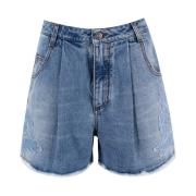 Denim Blomsterapplikasjon High Waist Shorts