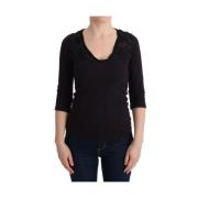 Elegant lilla V-hals bluse T-skjorte