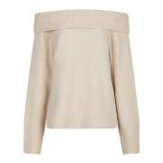 Off-Shoulder Strikkebluse - Elfenben