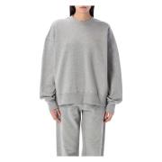 Grå Melange Oversize Strikkgenser Sweatshirt