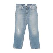 Klar Blå Distressed Jeans med Skjult Glidelås