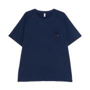 Blå Patch Pocket Crew Neck T-skjorte