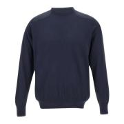 Blå Crew Neck Genser med Kontrastinnlegg