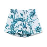 Blå Blomstrete Shorts med Elastisk Midje