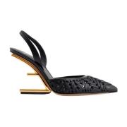 Sort Flettet Skinn Slingback Pumps