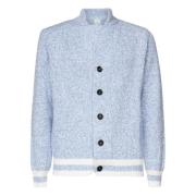 Denim Cardigan med Stripete Krage