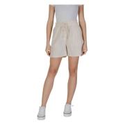 Beige Bomull Lace-Up Sommer Shorts