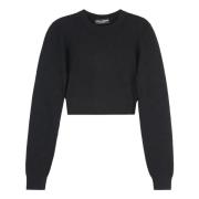 Ribbet crew-neck genser i viskoseblanding