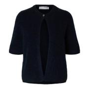 Mørk Safir Ribbestrikket Cardigan