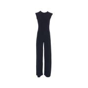 Blå Ermeløs Jumpsuit Elegant Rund Hals