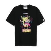 Sort Crew Neck Broderte T-skjorter