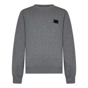 Grå Ribbet Crewneck Genser