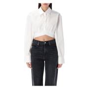 Hvit Crop Shirt med Elastisk Hem