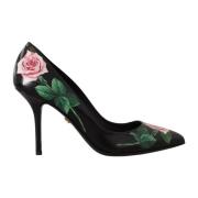 Elegante svarte lderhler med roseprint