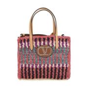 Raffia Tote Bag med skinnkant