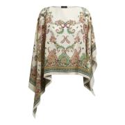 Hvit Blomster Paisley Silke Poncho