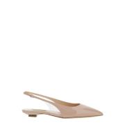 Beige Slingback Ballettsko Patentlær