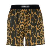 Leopardmønstret Silke Stretch Shorts