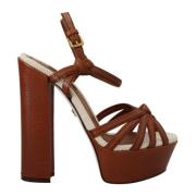 Brun Skinn Plattform Sandal