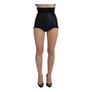 Quiltet High-Waist Silke Shorts Svart