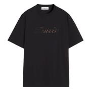 Svart Denim Script Logo T-Skjorte