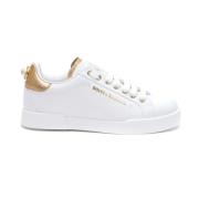 Hvite Skinn Sneakers med Gull Detaljer