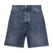 Blå Slitte Denim Shorts med Logo