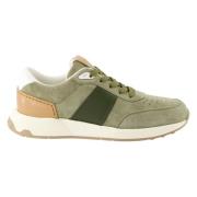 Fløyel skinn sneakers i khaki grønn