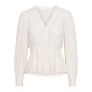 Elegant Krem Bluse med V-Hals