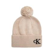 Koselig Beige Pom Pom Strikkelue