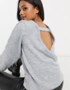 NA-KD puff sleeve jumper with open back detail in grey