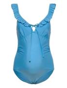 Mldaria Ruffle Swimsuit Hc. A. Badedrakt Badetøy Blue Mamalicious