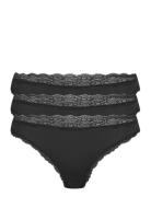 Brief 3-P Em Lace Thong Reg Co Stringtruse Undertøy Black Lindex