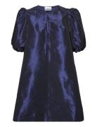 Shiny Taffeta Kort Kjole Navy Ganni