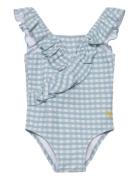 Baby Vichy Ruffle Swimsuit Badedrakt Badetøy Blue Bobo Choses