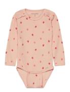 Body Ls Aop Rib Bodies Long-sleeved Pink Minymo