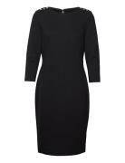 Ponte Three-Quarter-Sleeve Dress Knelang Kjole Black Lauren Ralph Laur...