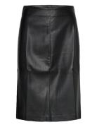 Leather-Effect Pencil Skirt Knelangt Skjørt Black Mango