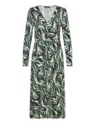 Slhanadi Printed V-Neck Dress Knelang Kjole Green Soaked In Luxury