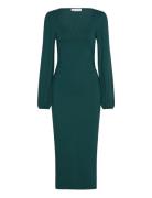 Rudina Puff Sleeve Midi Dress Knelang Kjole Khaki Green Bubbleroom