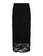 Vilorna Lace Midi Skirt Knelangt Skjørt Black Vila