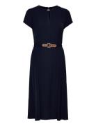 Belted Georgette Dress Knelang Kjole Navy Lauren Ralph Lauren