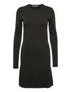 Klara Fine Rib Dress Knelang Kjole Black Wood Wood