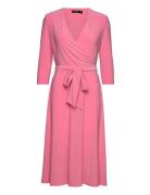 Surplice Jersey Dress Knelang Kjole Pink Lauren Ralph Lauren