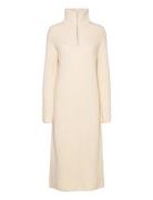 Slfbloomie Ls Knit Dress Half Zip Knelang Kjole Cream Selected Femme