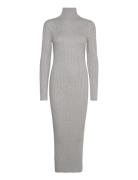 Turtleneck Ribbed Midi-Dress Knelang Kjole Grey Mango