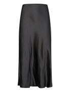 Midi Satin Skirt Knelangt Skjørt Black Mango